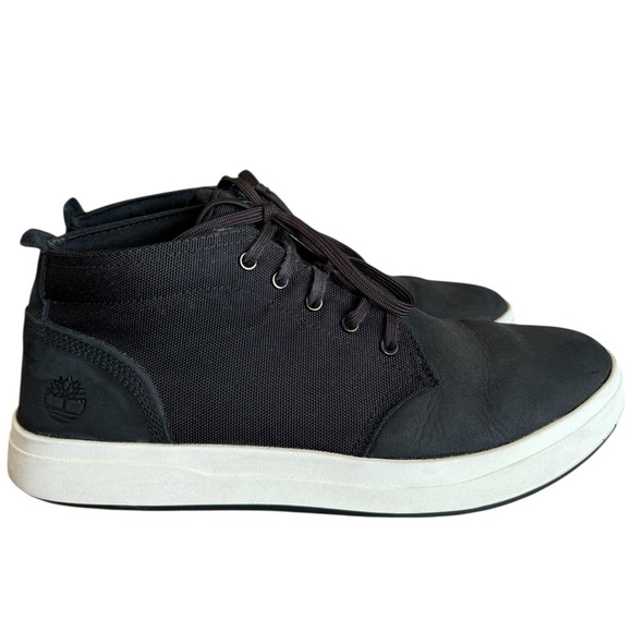 Timberland Davis Square Black Leather & Cordura Canvas Ortholite Chukka Shoe 10 - Picture 1 of 16
